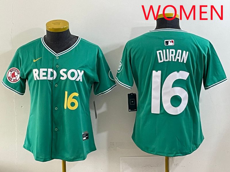 Women 2025 Boston Red Sox #16 Duran Dark Green Joint Name Nike MLB Jersey style 7->women mlb jersey->Women Jersey